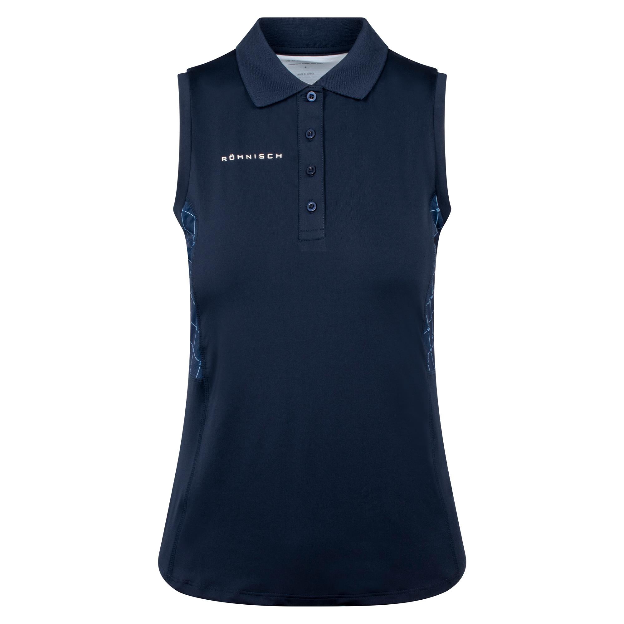 Rohnisch Nicky Ladies Sleeveless Golf Polo Shirt Micro R Check Navy